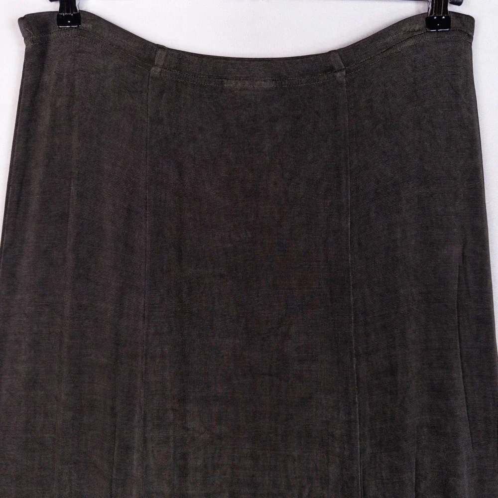 Coldwater Creek Womens Maxi Skirt Large Olive Slinky Knit A-Line Modest Stretch